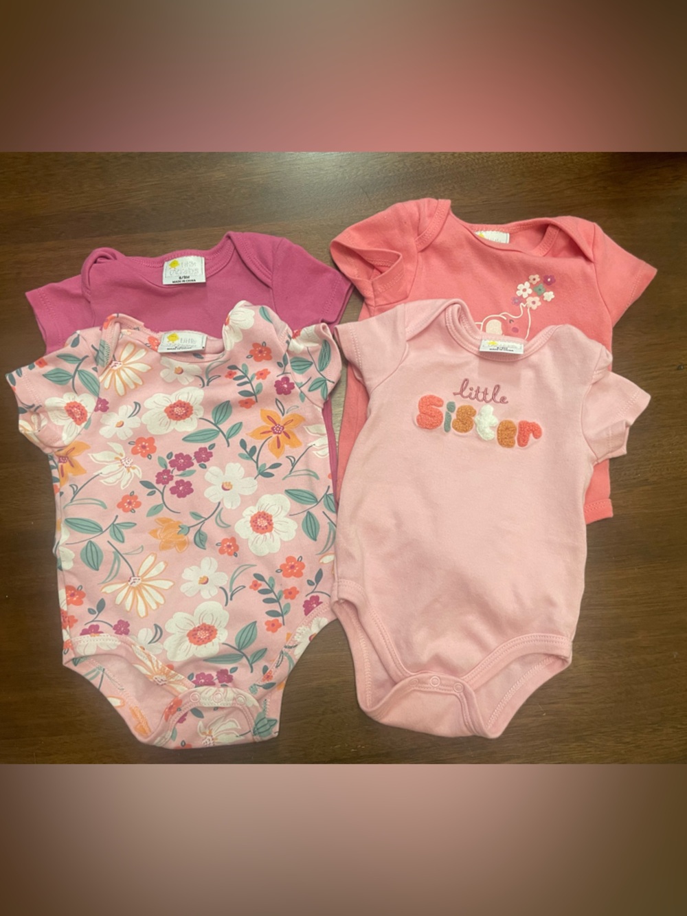 Pink Floral & Solid Baby Girls One-Piece Bodysuit - Set of 4
